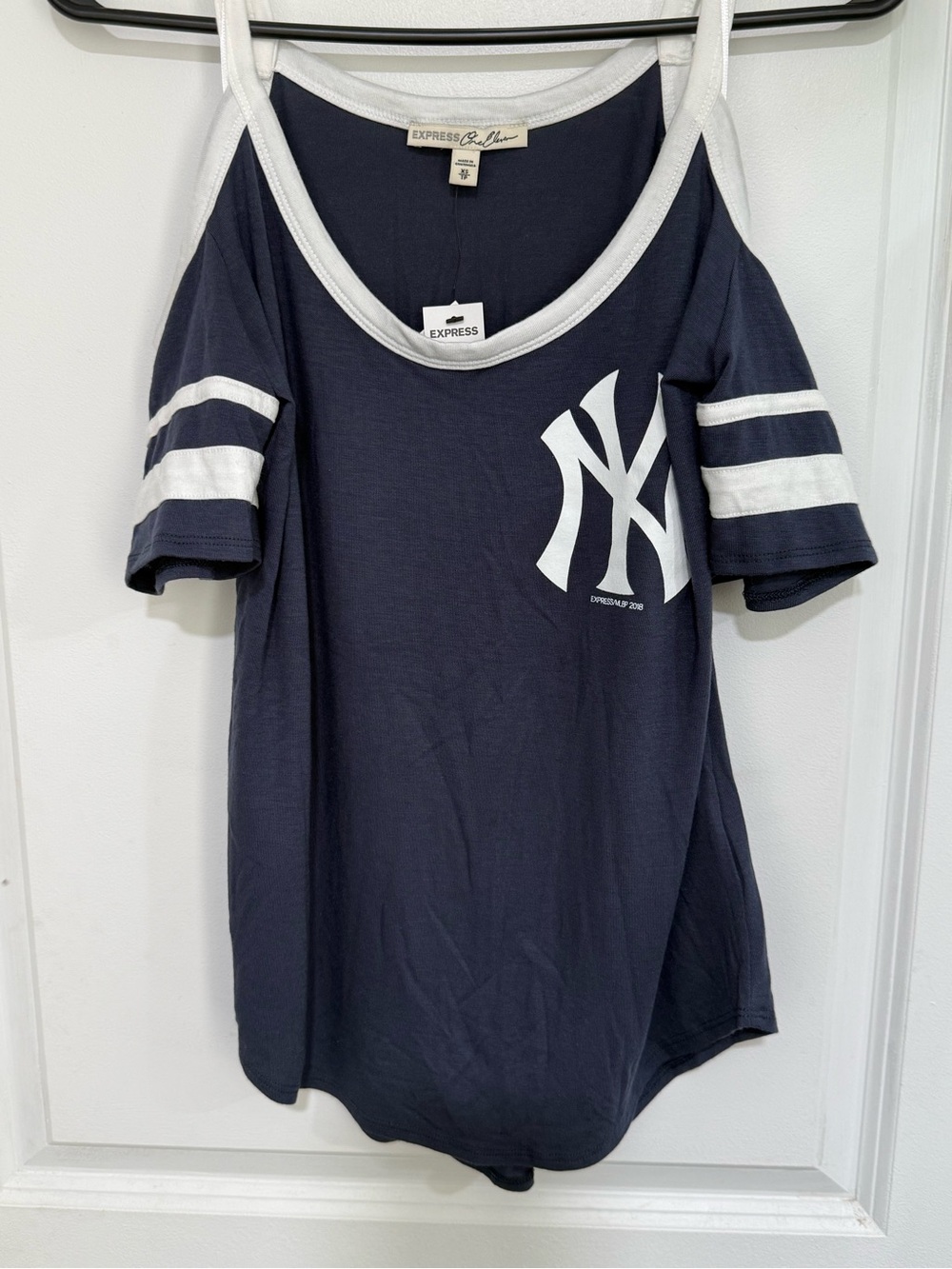 Express One Eleven Yankees Cold Shoulder Tee - XS